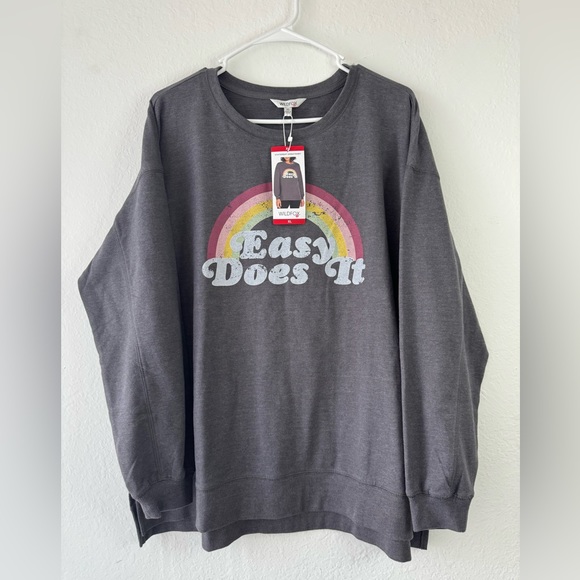 WILDFOX NWT “Easy Does It” Rainbow Graphic Charcoal Plus Pullover Sweatshirt XL - Picture 2 of 16